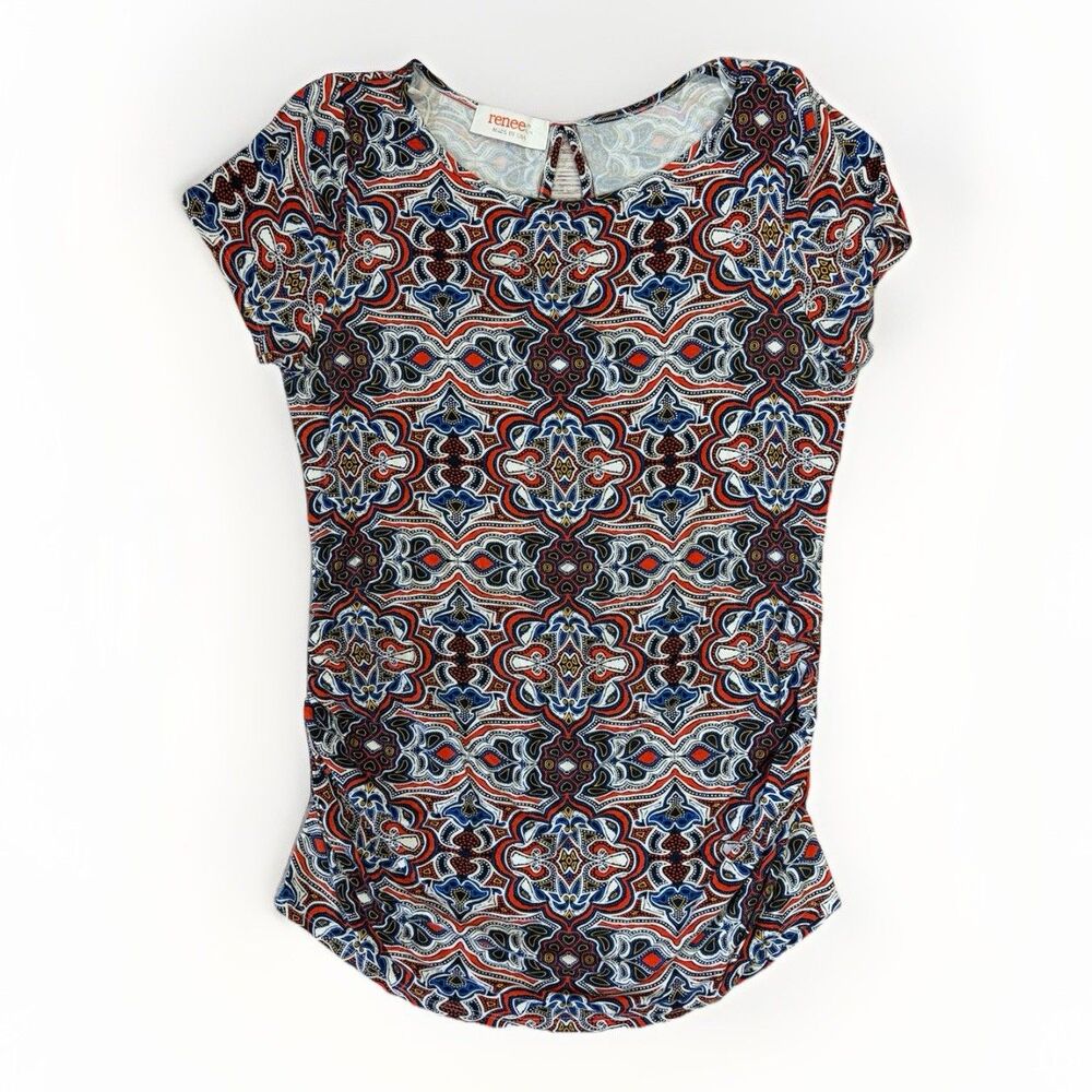 Reneec. Maternity Sleeveless Geometric Pattern Blouse Size Medium White Orange